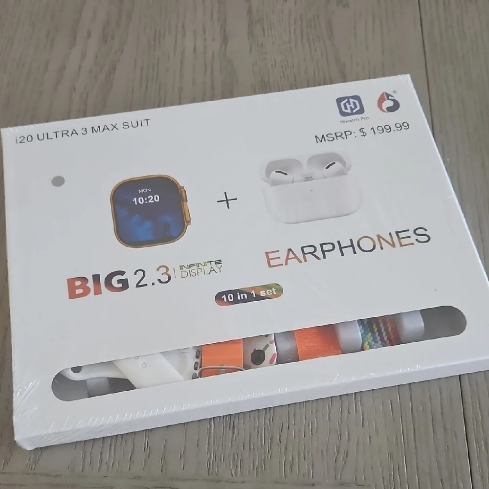 BIG 2.3 Smartwatch and White Wireless Earphones Set